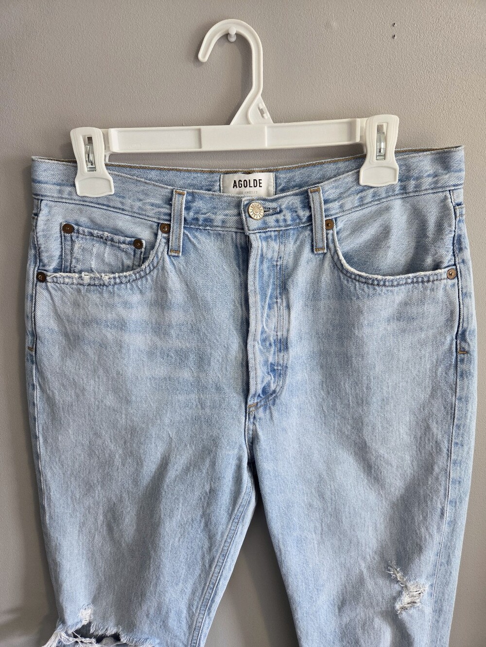 AGOLDE Riley Distressed High Rise Straight Crop Light Wash Denim Size 29 - Picture 5 of 15